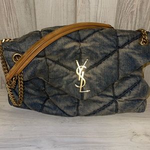 PUFFER MEDIUM BAG IN QUILTED VINTAGE DENIM AND SUEDE